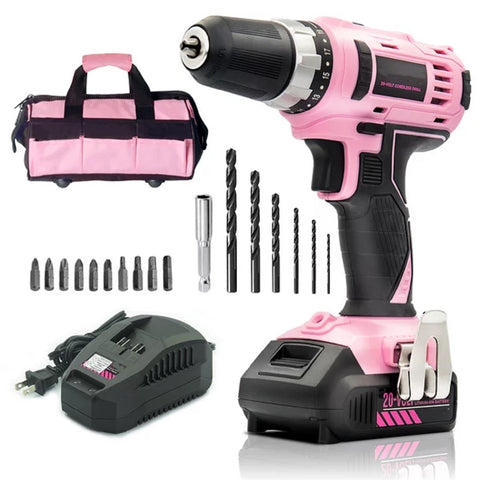 Pink 20V Cordless Drill Driver Tool Kit