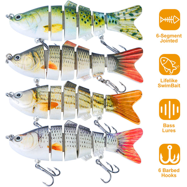 3.9" Six-Segmented Lifelike Bass Fishing Lures (Pack of 4)