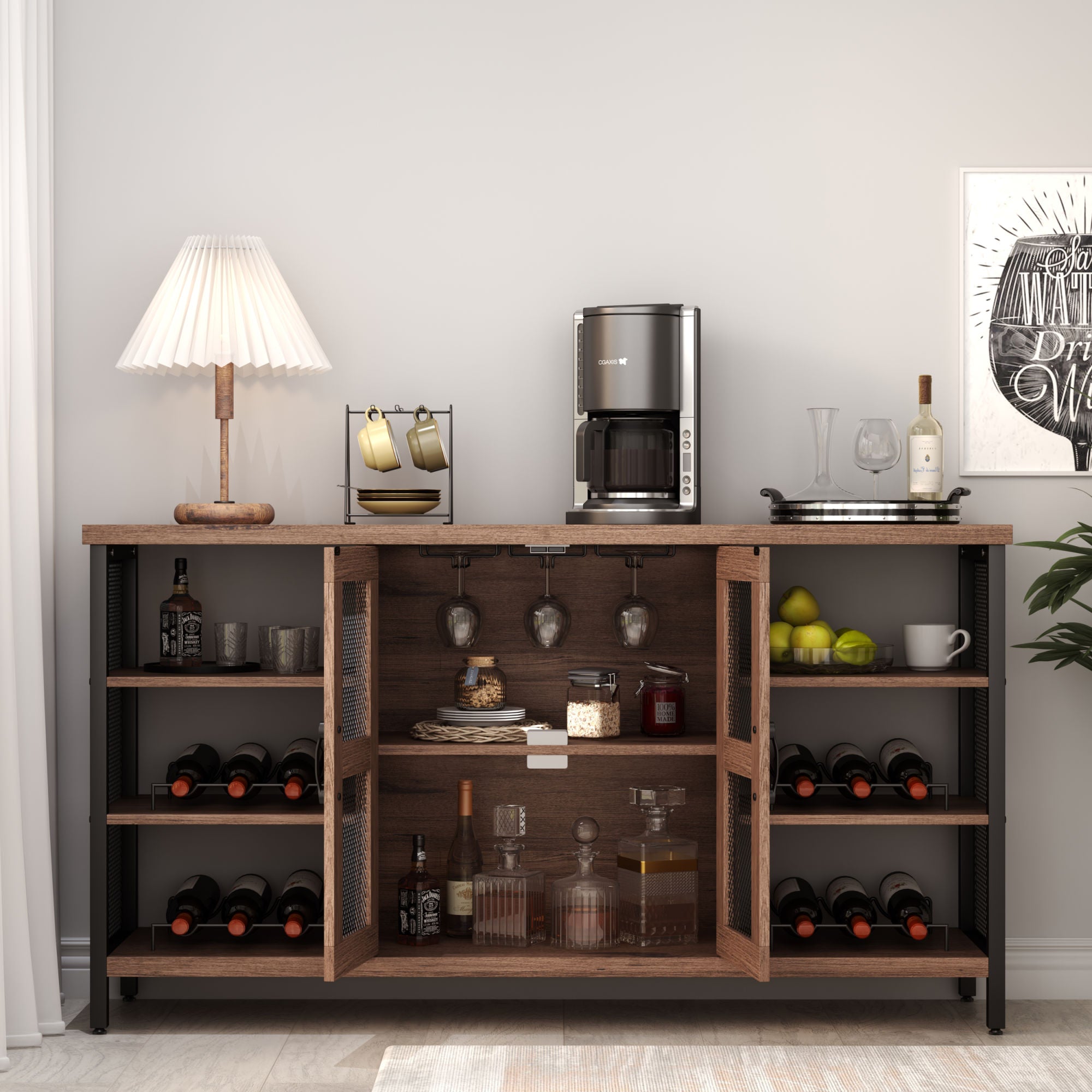 Rustic Wine Bar & Liquor Cabinet (55 Inch, Golden Phoebe)