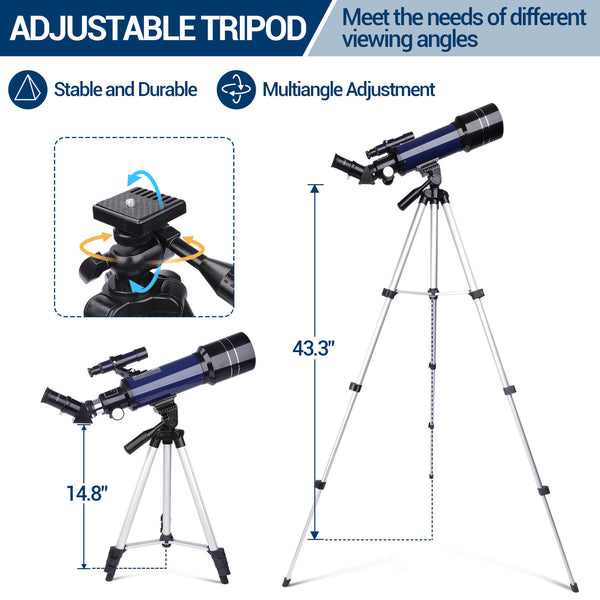 70/400mm Refractor Telescope for Beginners (Adults & Kids) with Tripod, Carrying Bag, & Phone Adapter