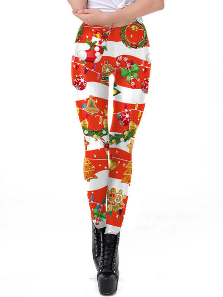 Women's Christmas Print Skinny Mid-Rise Leggings