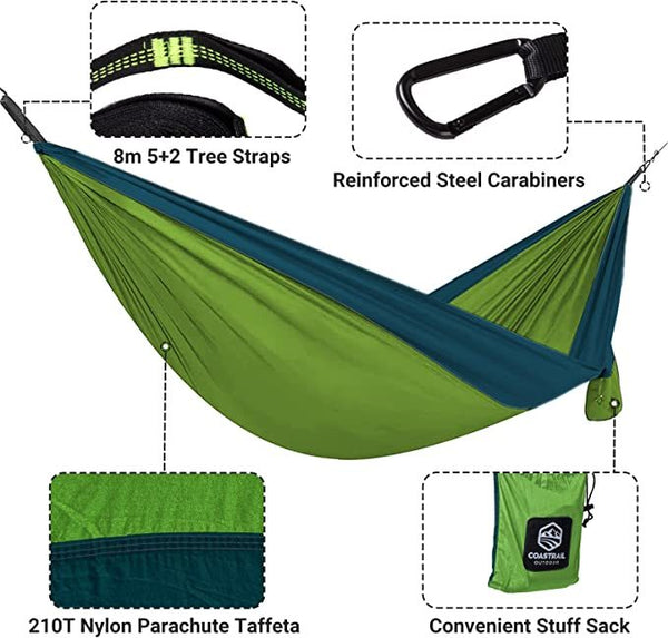 Deluxe Portable Hammock with Tree Straps and Carabiners
