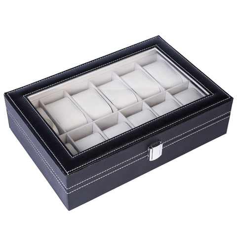 12-Slot Leather Watch Display Case