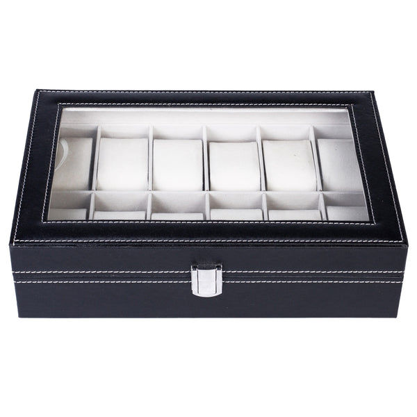 12-Slot Leather Watch Display Case