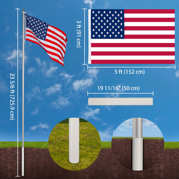 25ft Sectional Flag Pole w/ U.S. Flag & Ball