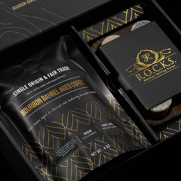 Whiskey Chilling Stones & Kentucky Bourbon Barrel Aged Coffee Gift Set