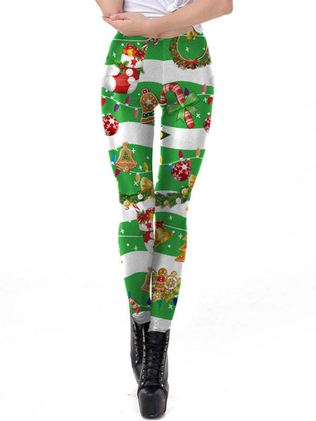 Women's Christmas Print Skinny Mid-Rise Leggings