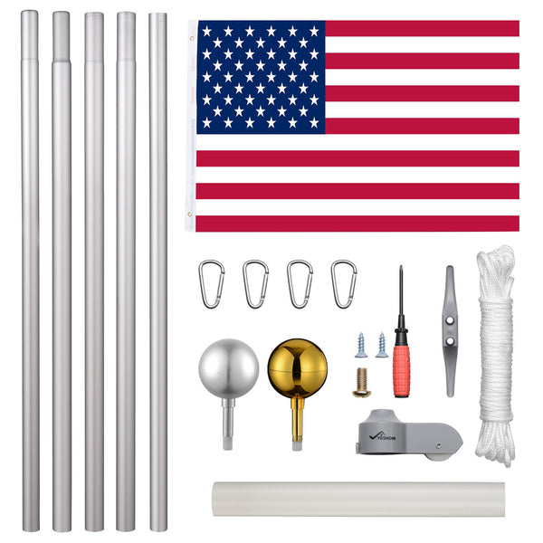 25ft Sectional Flag Pole w/ U.S. Flag & Ball