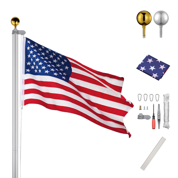 25ft Sectional Flag Pole w/ U.S. Flag & Ball