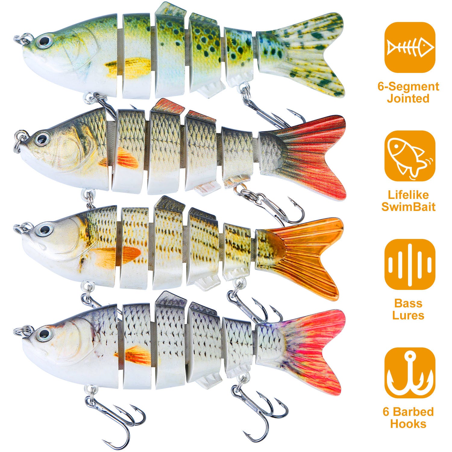 3.9" Six-Segmented Lifelike Bass Fishing Lures (Pack of 4)