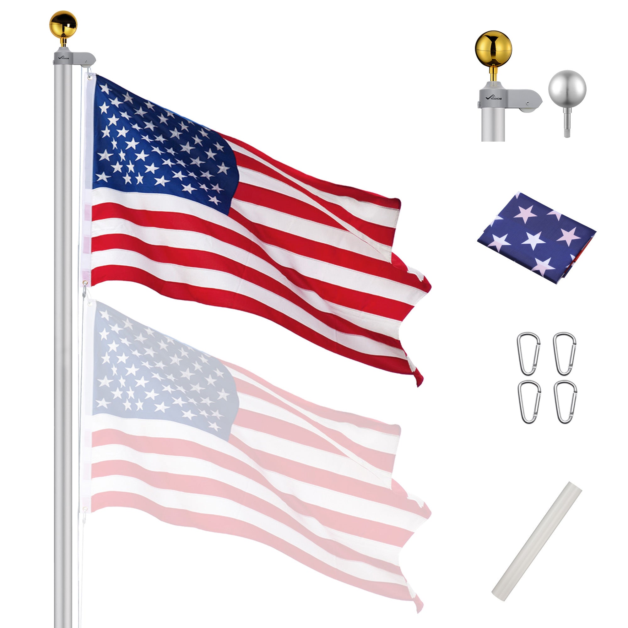 25ft Sectional Flag Pole w/ U.S. Flag & Ball